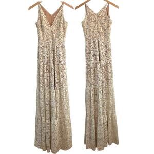 Dress The Population Melina Lace Maxi Dress Ivory Gold Sz XS Wedding Formal Prom